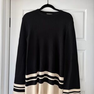 DISSH Black Ribbed Sweater with Cream Stripe Hem